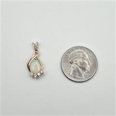 14K Yellow Gold Elegant Pear Cabochon Opal & Diamond Accent Teardrop Pendant